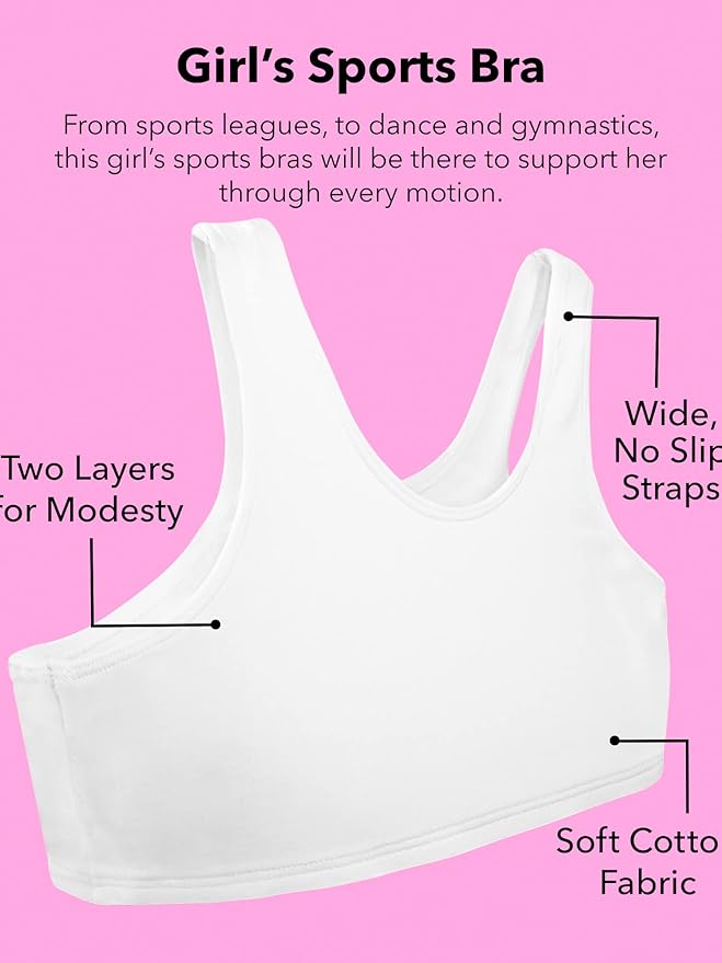 Fruit of the Loom girls Multi Pack Cotton Built -Up Stretch Sports Bra Available in 6 Packs!