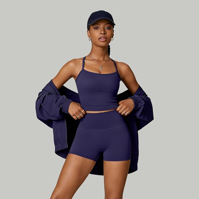 IMEKIS Women's Workout Sets 2 Piece Yoga Outfit High Waisted Biker Shorts Leggings Sports Bra Gym Fitness Clothes Tracksuit