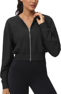 THE GYM PEOPLE Women's Cropped Jackets Full Zip Long Sleeve Ribbed Workout Sweatshirts Lightweight Casual Tops