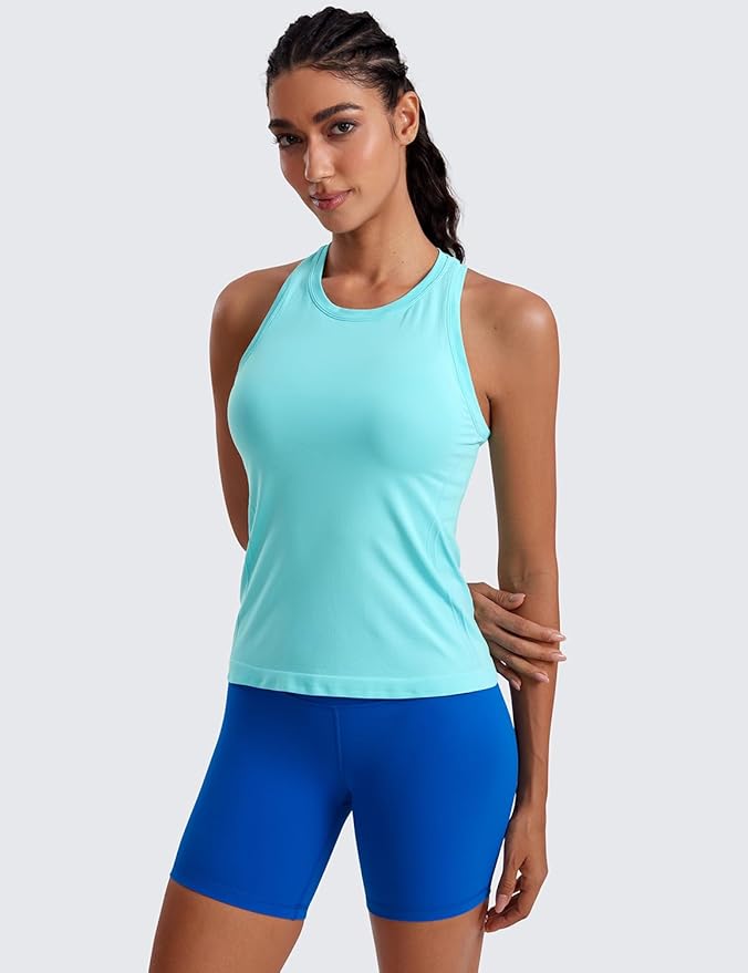 CRZ YOGA Seamless Workout Tank Tops for Women - Athletic Running Gym Sleeveless Shirts Crewneck Racerback Breathable