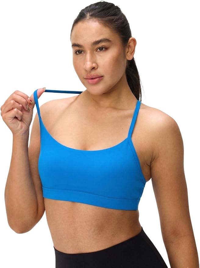 Womens Y Back Padded Sports Bra Strappy U Neck Butter Soft Low Impact Workout Bras Yoga Pilates Walking