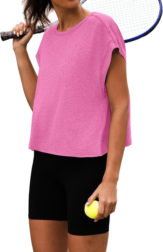 Women Open Back Workout Shirts Short Sleeve Tops Casual Yoga Y2k Athletic Gym Running Crop Tees