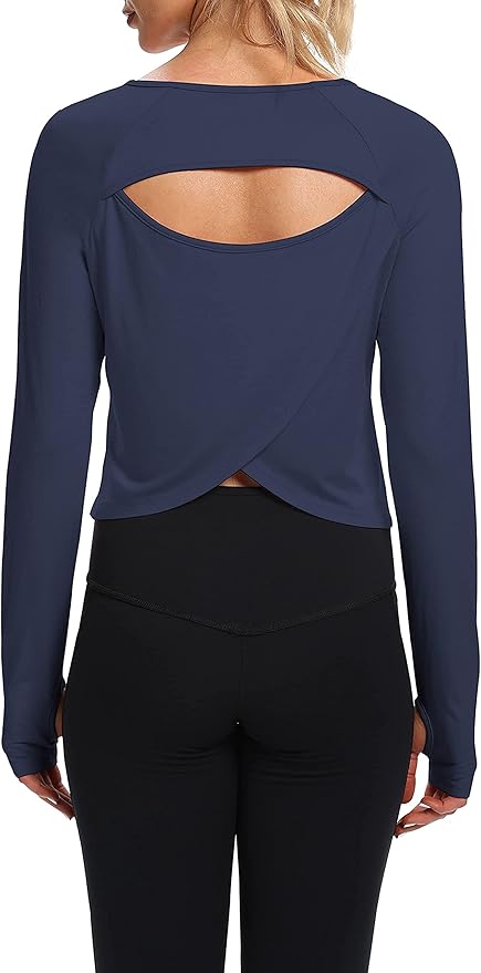Bestisun Long Sleeve Workout Running Shirts Athletic Yoga Gym Crop Tops for Women