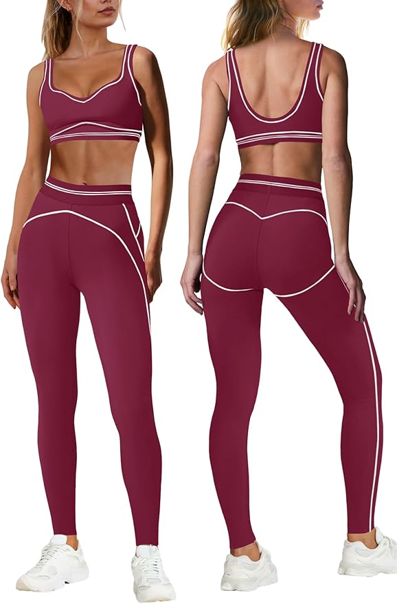Nirovien Womens 2 Piece Workout Sets Athletic Yoga Sets Pilates Gym Outfits Butt Lifting Leggings and Sports Bra