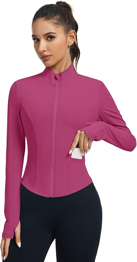 LOMON Women's Athletic Jackets Cropped Long Sleeve Workout Tops Yoga Zip Up Jackets Gym Tops Golf Shirts