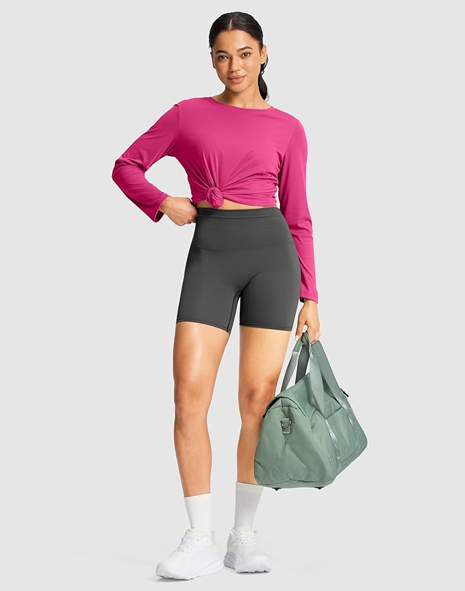 SANTINY Lightweight Long Sleeve Workout Tops for Women Breathable Gym Yoga Athletic Running Hiking Top UPF 50+ Sun Shirts