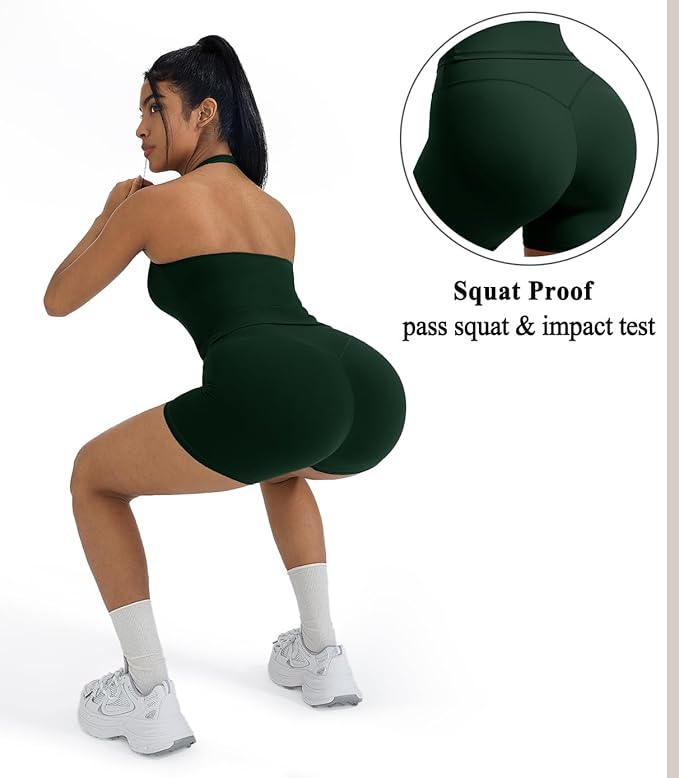 OMKAGI 2 Piece Workout Sets for Women Halter Sports Bra Tank Gym Biker Shorts Outfits