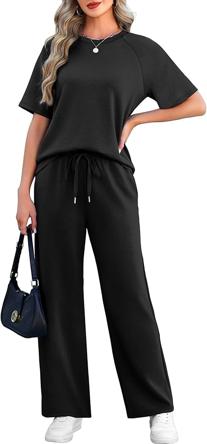 WIHOLL 2 Piece Sets for Women Resort Wear Travel Vacation Outfits Summer Short Sleeve Lounge Sets