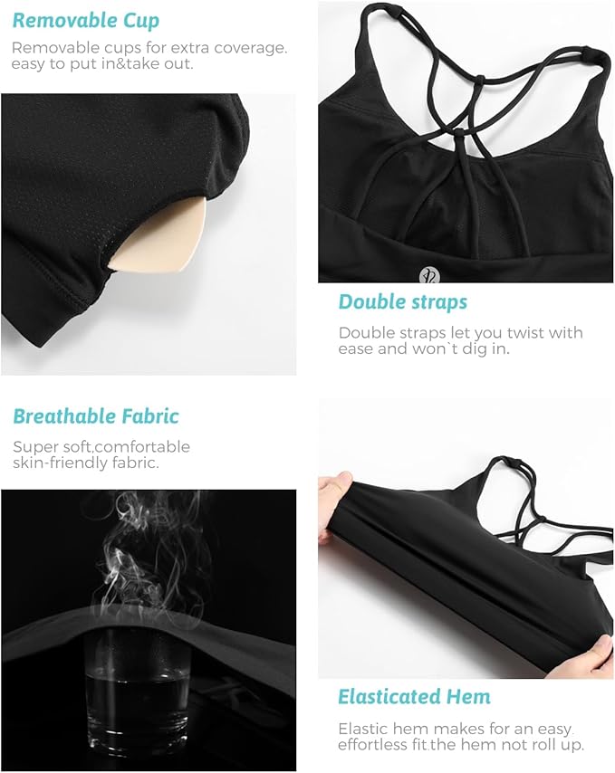 RUNNING GIRL Sports Bras for Women,Padded Sports Bra Tank Top Sexy Crisscross Back High Impact Longline Workout Yoga Bra