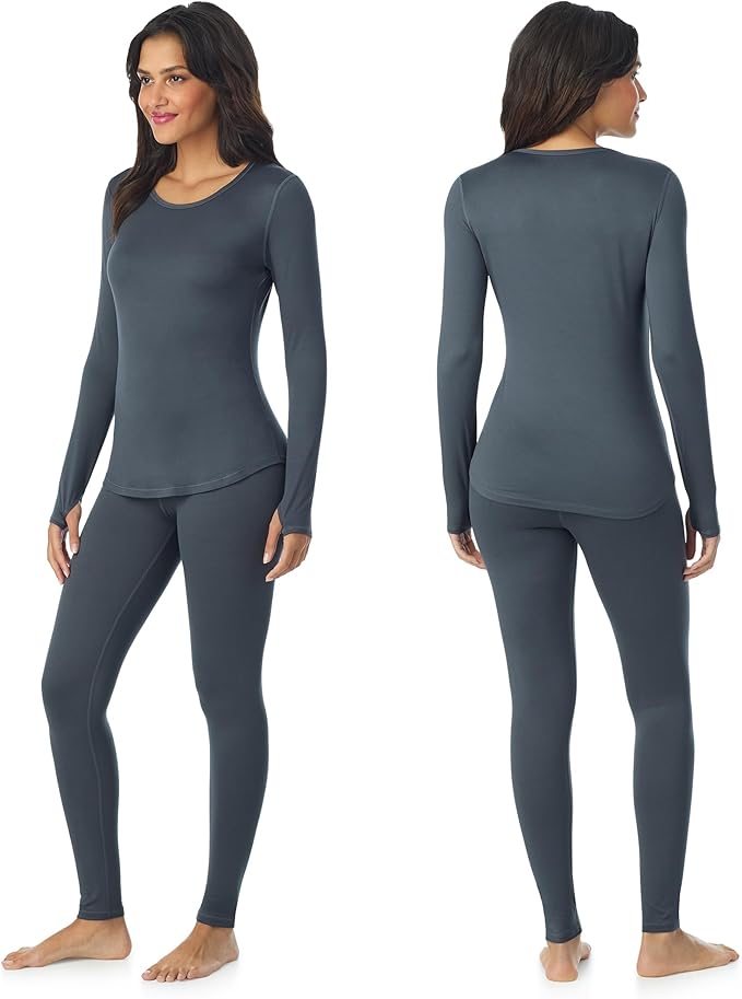 Cuddl Duds Womens Lightweight Breathable Everyday Active Base Layer Set - Long Sleeve Top & Leggings - Lounge Sets for Women