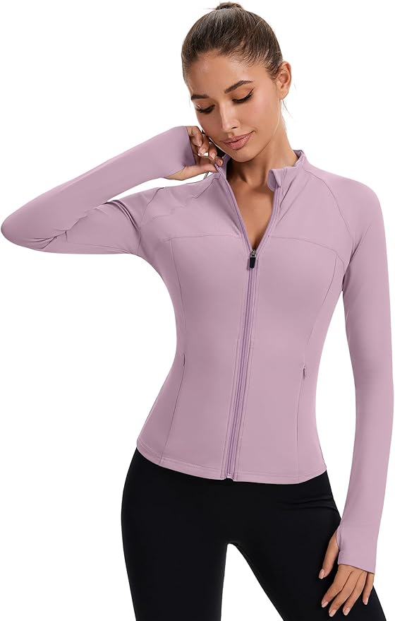 Rapbin Women's Full Zip Workout jackets Runing Slim Fit Athletic Tops With Thumb Holes