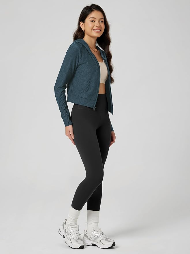 ODODOS Women's Full-Zip Cropped Hoodie - odSTRATUM Tech Ultra Soft UPF 50+ Hooded Jacket with Pockets