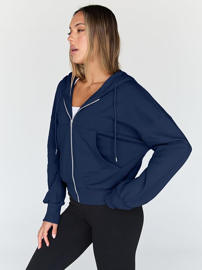 Trendy Queen Hoodies for Women Full Zip Up Cropped Sweatshirts Jackets Casual Comfy Gym Tops Fall Outfits Winter Clothes 2026