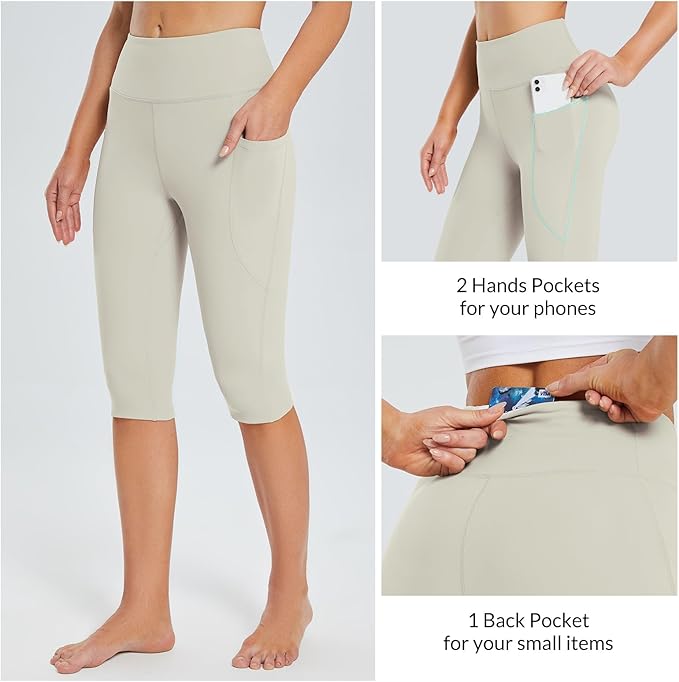 baleaf Women's Capri Leggings with Pockets High Waisted Knee Length Capris Stretch for Casual Yoga Pants Workout Exercise