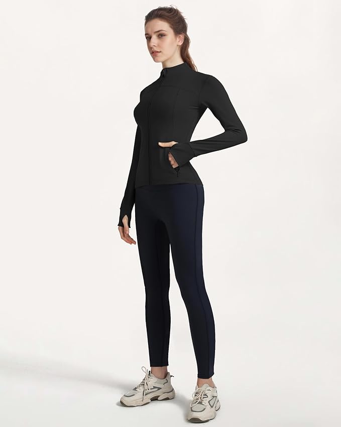 Locachy Women's Slim Fit Full Zip Athletic Running Sports Workout Jacket with Thumb Holes