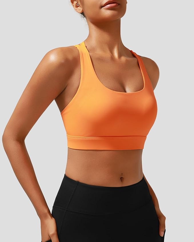 RUNNING GIRL High Impact Sports Bras for Women - Scoop Neck Strappy Sports Bra High Support Moulded Cup Workout Bra