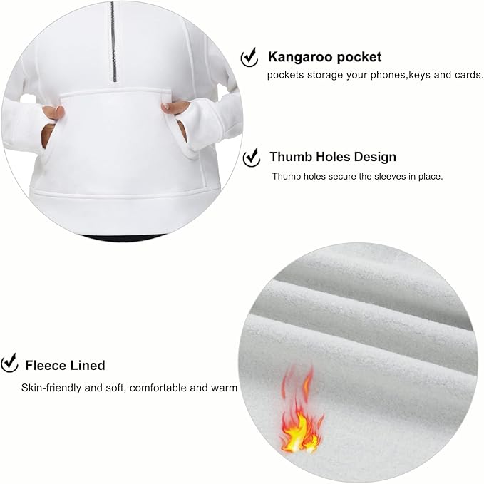 THE GYM PEOPLE Womens' Half Zip Pullover Fleece Stand Collar Crop Sweatshirt with Pockets Thumb Hole