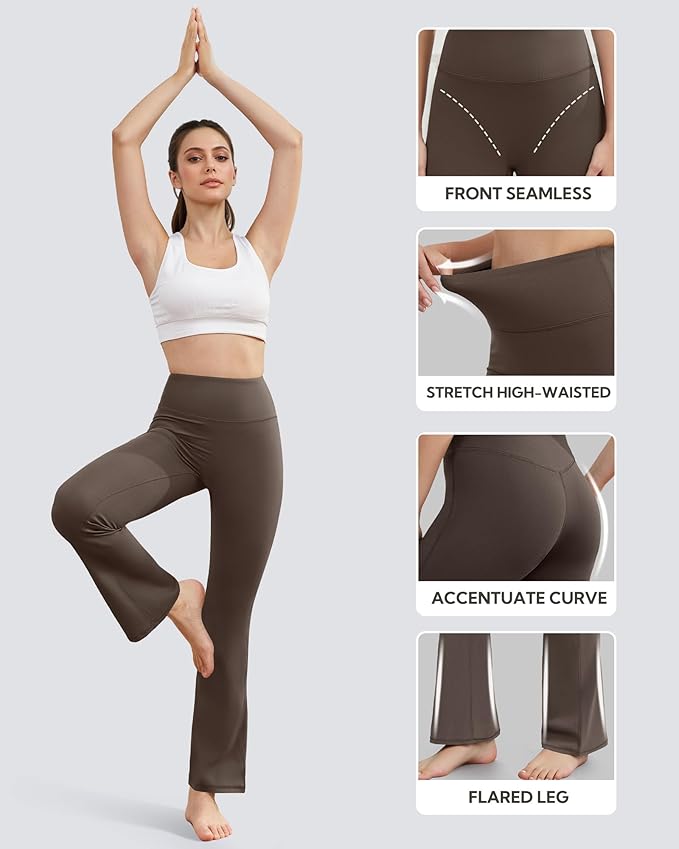 Yoga Pants for Women High Waisted Flare Leggings Bell Bottom Leggings Front Seamless Flared Workout Pants Tummy Control
