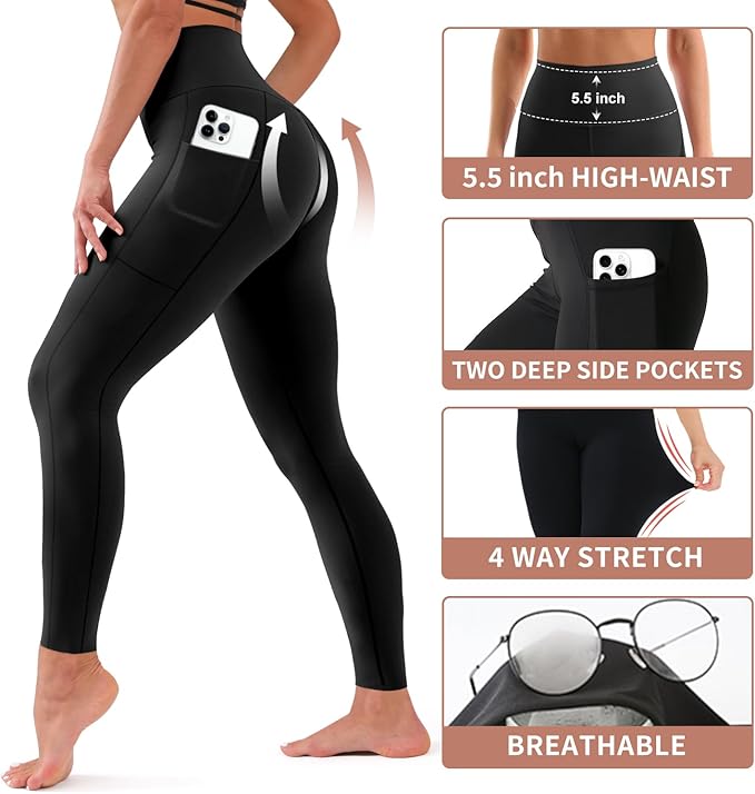 Bluemaple High Waisted Leggings for Women - Tummy Control Pants Non See Through Workout Soft Yoga Pants for Running Plus Size