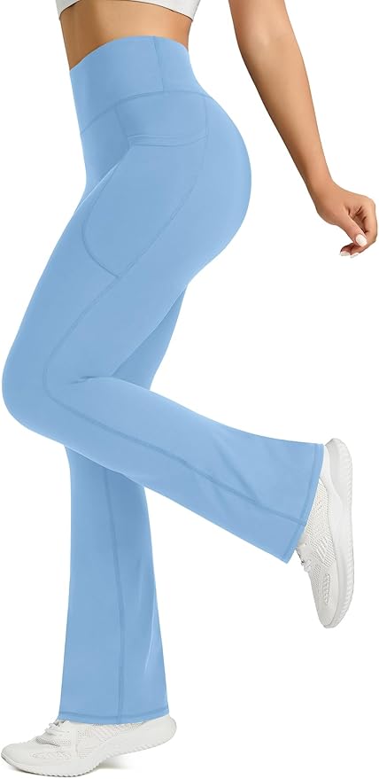 Womens Flared Yoga Pants with Pockets, High Waisted Flare Leggings Bell Bottom Bootcut Yoga Dress Pants