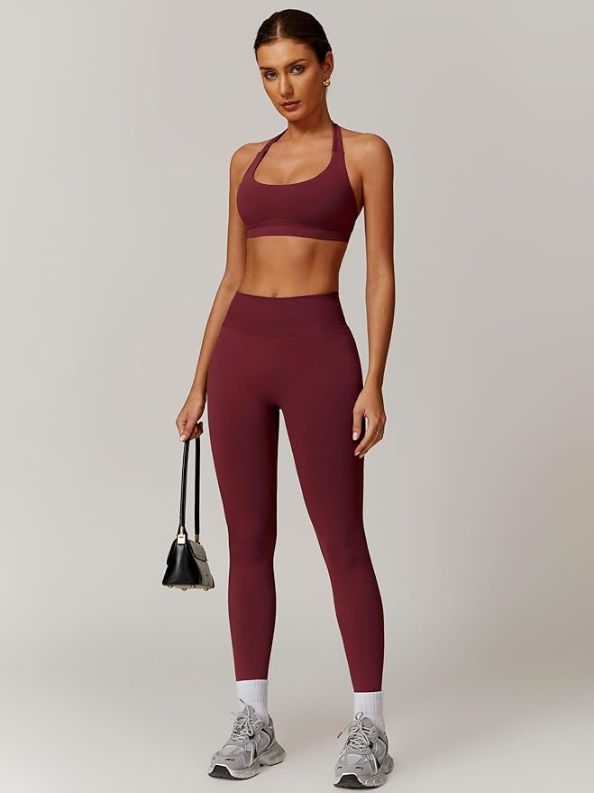 ABOCIW Workout Sets for Women Seamless Scunch Butt Lifting Impact Leggings Halter Sports Bra 2 Piece Gym Outfits