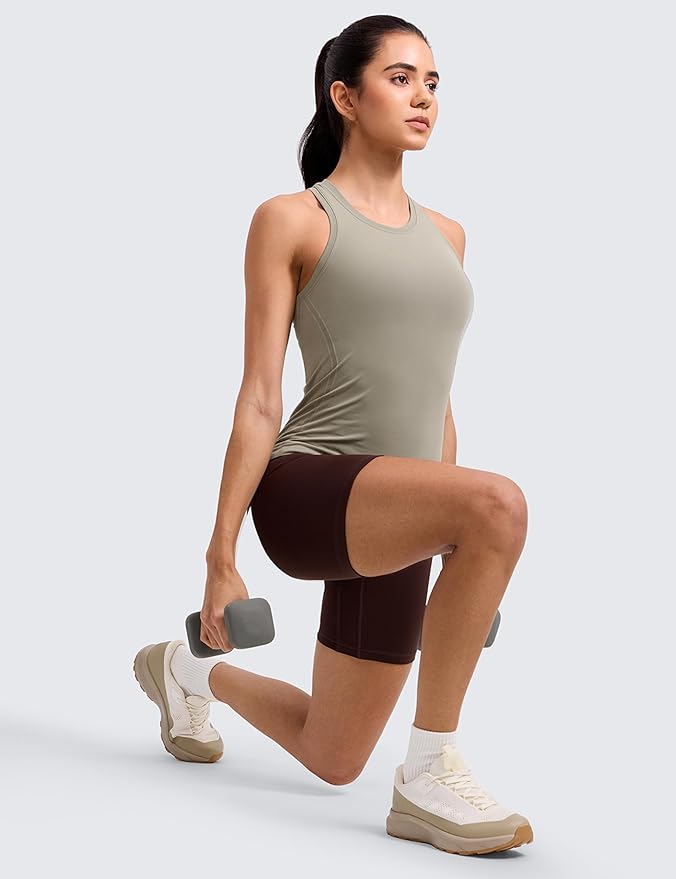 CRZ YOGA Seamless Workout Tank Tops for Women - Athletic Running Gym Sleeveless Shirts Crewneck Racerback Breathable