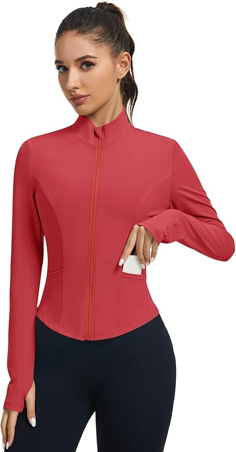 LOMON Women's Athletic Jackets Cropped Long Sleeve Workout Tops Yoga Zip Up Jackets Gym Tops Golf Shirts