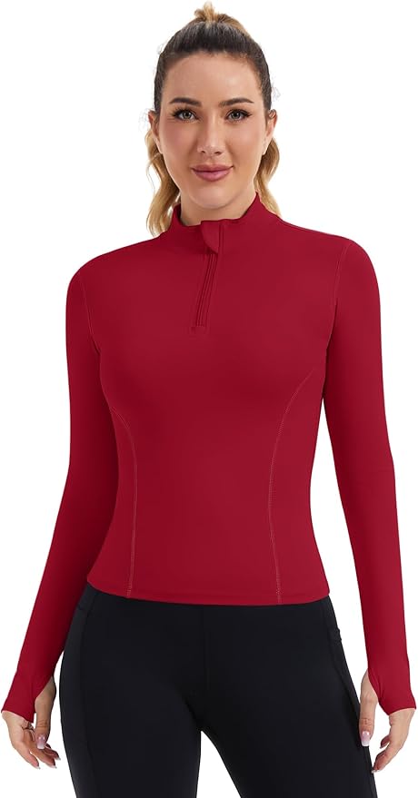 ZHENWEI Womens Workout Tops Long Sleeve Quarter Zip Pullover Quick Dry Golf Shirt Athletic Slim Fit Crop Yoga Gym Tops