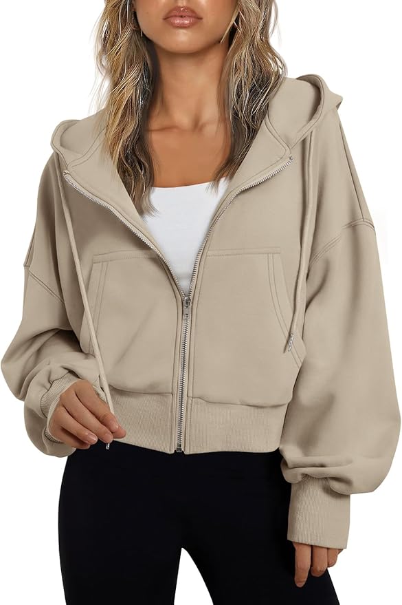 Trendy Queen Hoodies for Women Full Zip Up Cropped Sweatshirts Jackets Casual Comfy Gym Tops Fall Outfits Winter Clothes 2026
