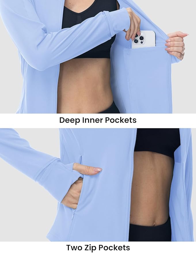 BGOWATU Women's Workout Athletic Jacket Full Zip Running Jackets Gym Yoga Track Tops with Pockets Thumb Hole
