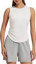 G4Free Lyocell Ruched Side Workout Tank Tops Woman High Neck Waist Length Gym Tanks Soft Relaxed Fit for Training