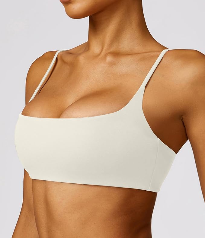 Comper Women's Sports Bra with Thin Straps Stretchy Wirefree Workout Bras Lightweight Workouts Bralette with Removable Pads