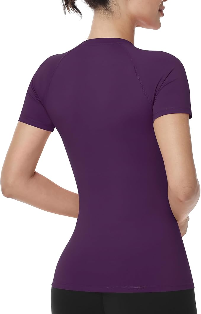 Runhit Compression Shirt Women Short Sleeve Workout Tops Athletic Gym Moisture Wicking T-Shirt Running Yoga Base Layer