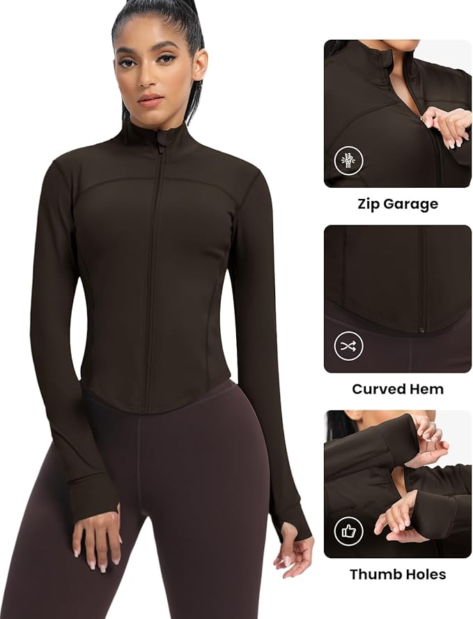 AVGO Women's Cropped Running Workout Jackets Zip Slim Fit Athletic Tops with Thumb Holes
