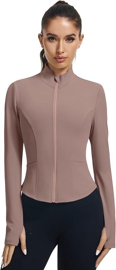 LOMON Women's Athletic Jackets Cropped Long Sleeve Workout Tops Yoga Zip Up Jackets Gym Tops Golf Shirts