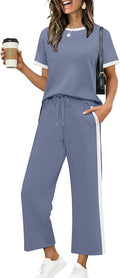 XIEERDUO Women's Side Slit Lounge Sets 2026 Fashion 2 Piece Travel Outfits Cozy Loungewear Wide Leg Tracksuits S-3XL