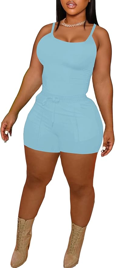 HBQ Women 2 Piece Outfits Sleeveless Tank Tops Biker Short Workout Jogger Sets Summer