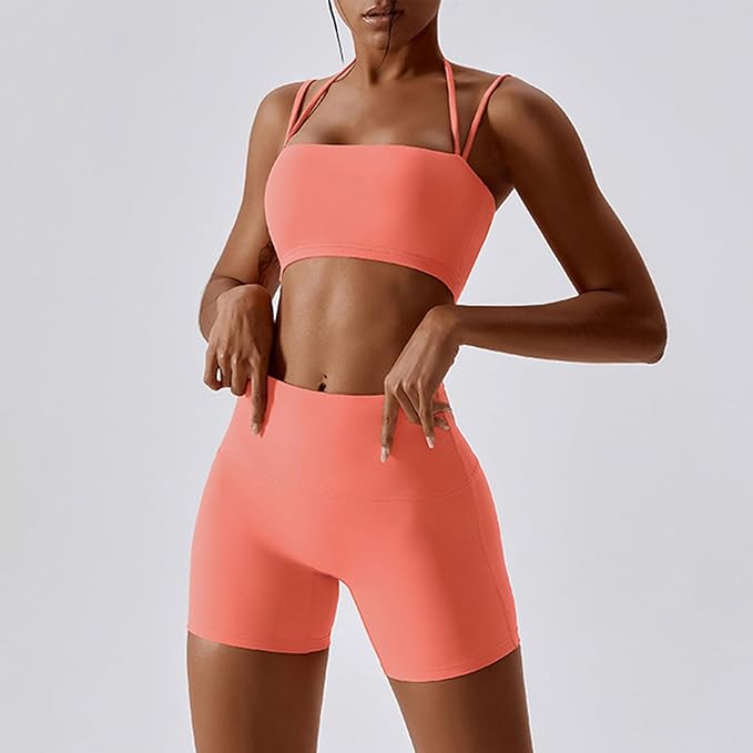IMEKIS Women's Workout Sets 2 Piece Yoga Outfit High Waisted Biker Shorts Leggings Sports Bra Gym Fitness Clothes Tracksuit