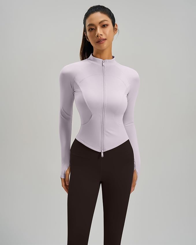 Gacaky Womens Cropped Workout Running Jackets Lightweight Slim Fit Athletic Yoga Jacket Full Zip Tops with Pocket