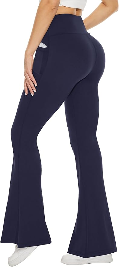 TNNZEET Black Flare Leggings for Women, Crossover Yoga Pants with Pockets Bootcut Flared Leggings