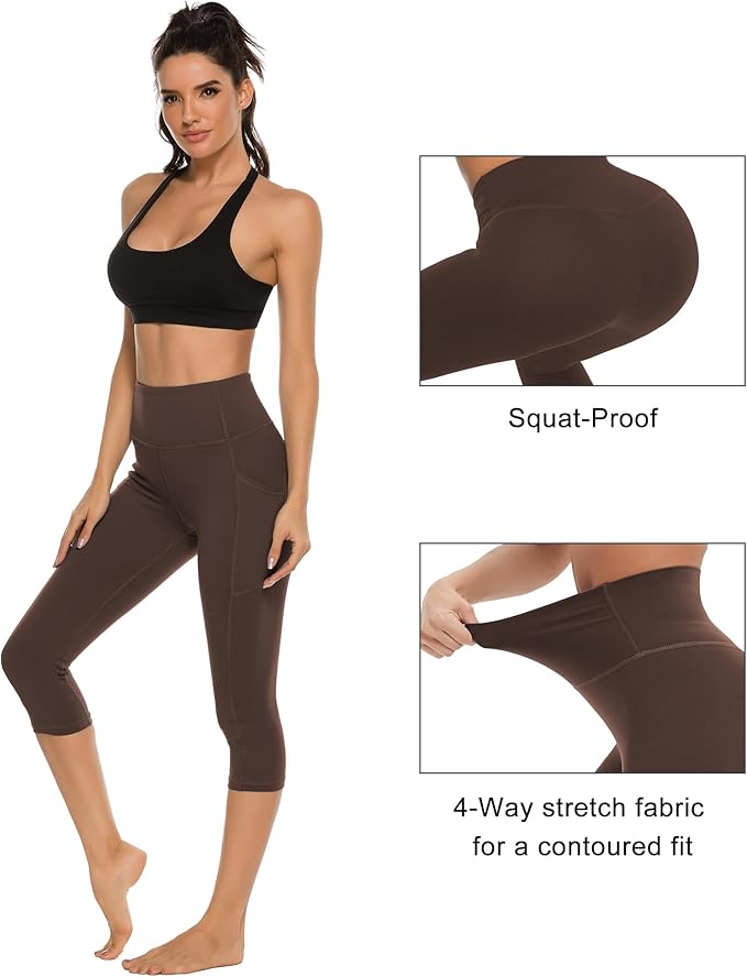 Stelle Women's Capri Yoga Pants with Pockets Essential High Waisted Leggings for Workout