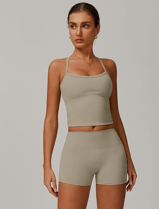 QBGJTD Two Piece Workout Sets For Women Tank Top Matching High Waist Booty Lifting Shorts Gym Yoga Active Wear Outfits