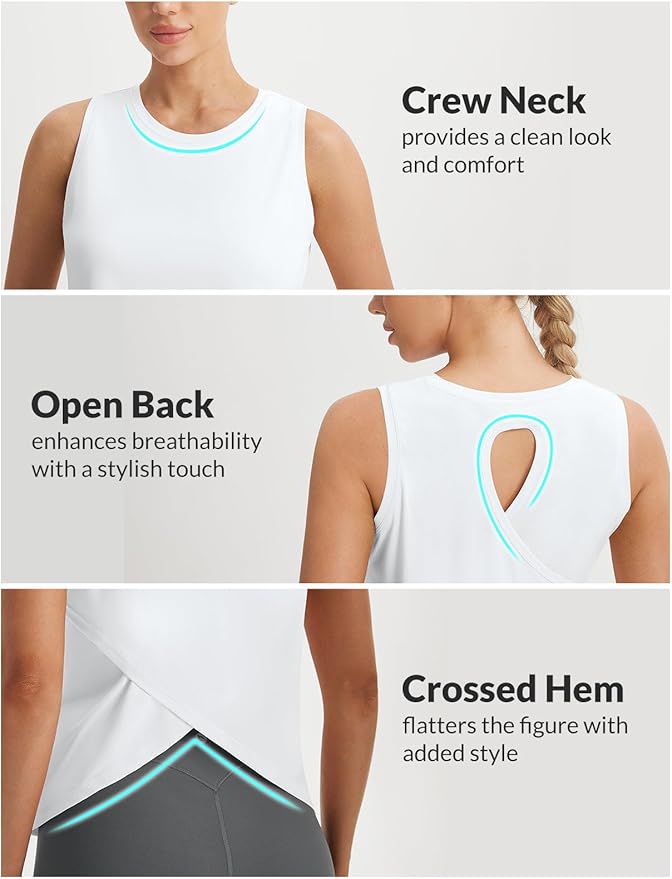 baleaf Women's Workout Tops Athletic Tank Tops Loose Fit Sleeveless Open Back Running Shirts UPF50+ Gym Exercise Yoga