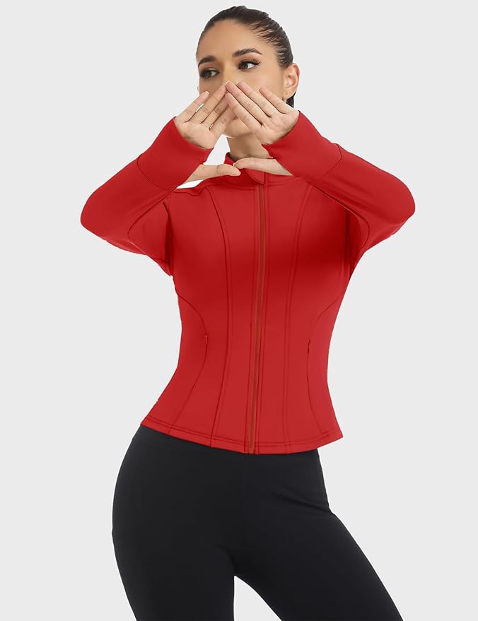 Loovoo Women's Workout Jacket Lightweight Zip Up Athletic Jackets Cropped Slim Fit Running Yoga Tops with Pockets