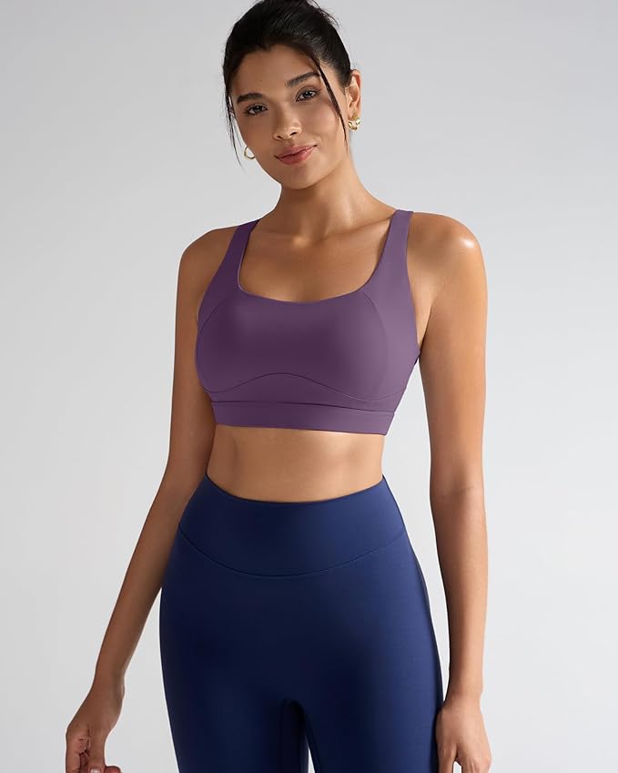RUNNING GIRL Sports Bras for Women High Support,Racerback High Impact Grey Sports Bra Moulded Cup Workout Bra Push up