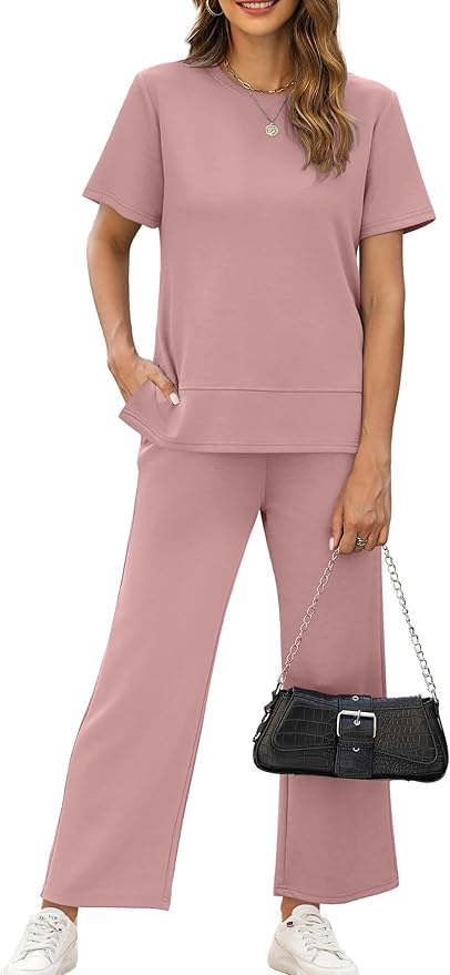 XIEERDUO Women's Side Slit Lounge Sets 2026 Fashion 2 Piece Travel Outfits Cozy Loungewear Wide Leg Tracksuits S-3XL