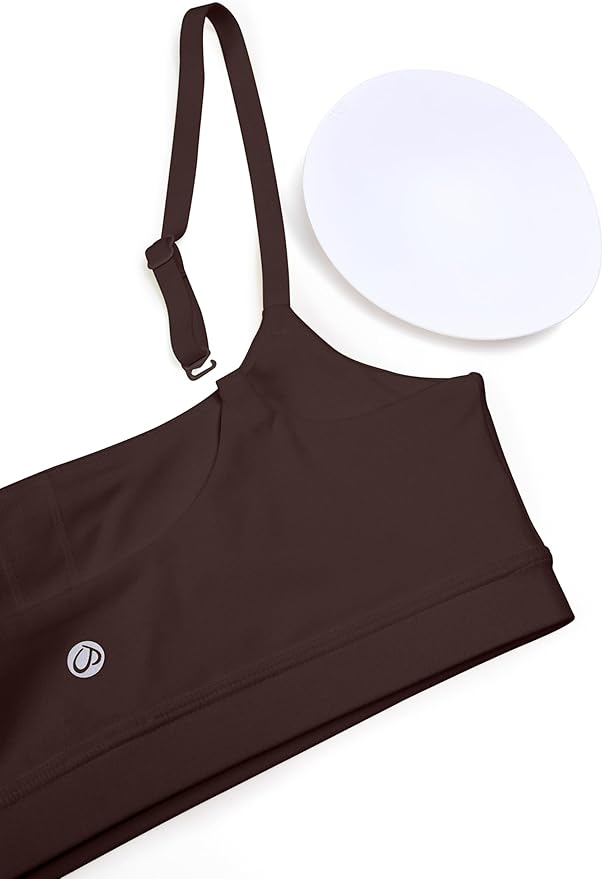 CRZ YOGA Butterluxe Adjustable Spaghetti Strap Sports Bras for Women - Scoop Neck Wireless Padded Yoga Workout Crop Top