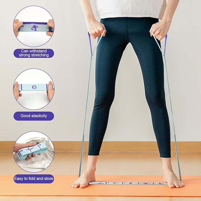 Elastic Yoga Stretching Strap with Loops, CEILIWEN Stretch Straps for Physical Therapy, Pilates Stretch Band, Elastic Exercise Bands, Leg Stretching Strap, Stretch Resistance Bands for Exercise