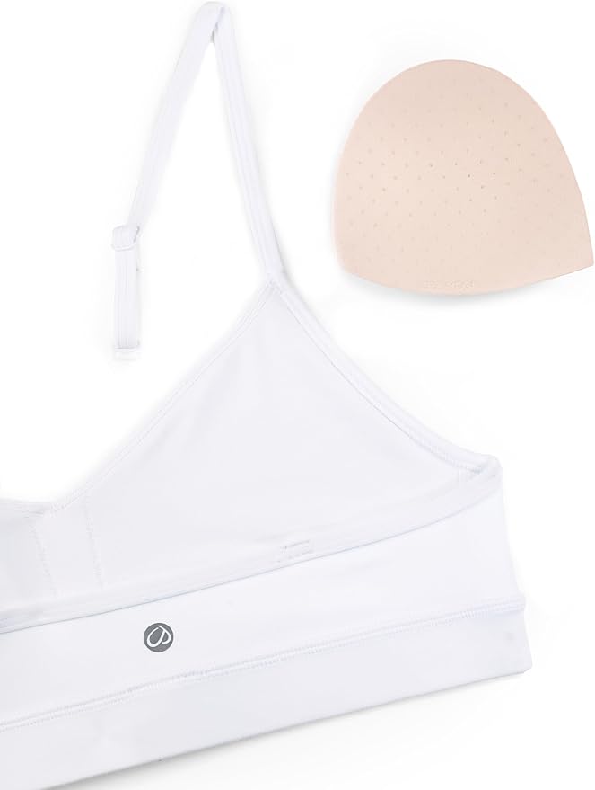 CRZ YOGA Butterluxe V-Neck Sports Bras for Women - Adjustable Thin Straps Padded Yoga Top Basic Wireless Camisole