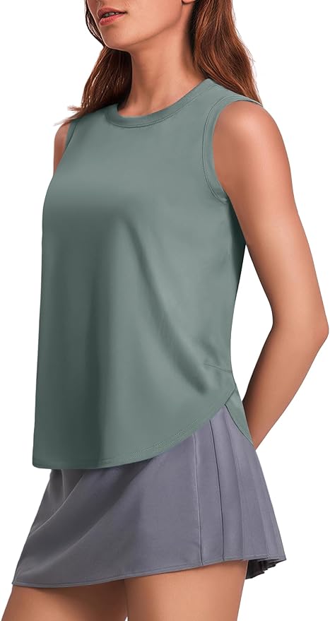 PINSPARK Workout Tank Tops Woman UPF 50+ Yoga Tanks Quick Dry Sleeveless Gym Shirts with Side Slits Loose Fit Athletic Top